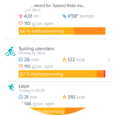 Eksempel på to treningssammendrag i Fitbit-appen – en elliptisk treningsøkt og en gåtur